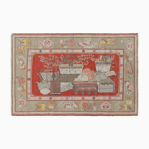 Vintage Khotan Teppich in Rot mit Bildmotiv