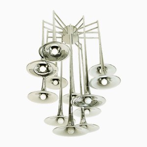 Großer Tromba Kronleuchter aus verchromtem Metall mit 12 Leuchten von Goffredo Reggiani, 1970er