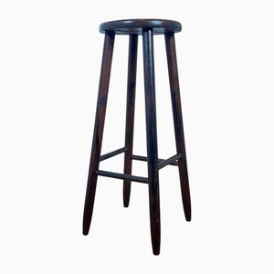 Brutalist French Bar Stool in Stained Oak, 1950s