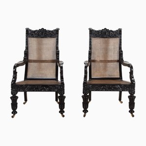 Set aus antiken anglo-indischen Ebenholz Stühlen, 1840