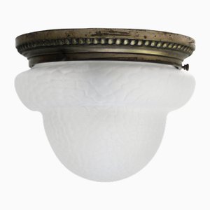 Plafonnier Art Déco en Laiton et Verre Givré