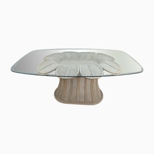 Hollywood Regency Pencil Reed Rattan Flower Dining Table, 1980s