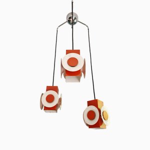 Lámpara de araña Cascade era espacial de metal lacado en naranja y blanco de Raak, años 70