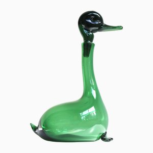 Empoli Green Glass Duck Decanter attributed to Toso Bagnoli for Gio Ponti / Taddei, 1960s