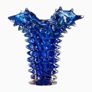 Vaso Rostrato vintage in vetro di Murano blu di Ercole Barovier per Barovier & Toso, 1960
