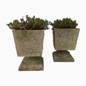 Macetas brutalistas vintage de cemento, 1950. Juego de 2