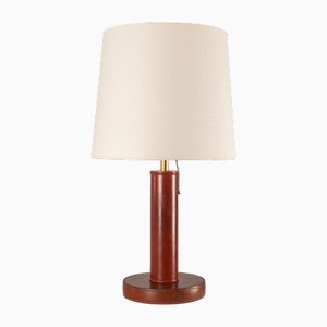 Lámpara de mesa de cuero burdeos atribuida a Paul Dupré-Lafon para Hermès, Francia, 1940