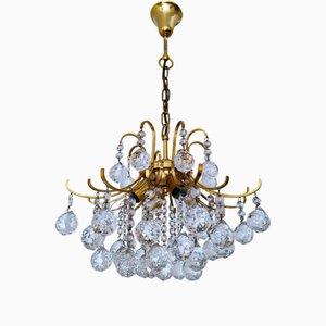 Golden Gilded Brass and Crystal Glass Chandelier from Palwa, Germany, 1970s