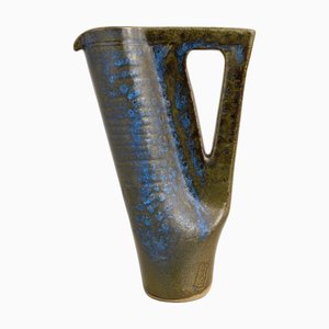 Sculptural Stoneware Pitcher with Blue and Brown Glaze, 1950s