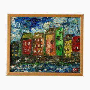 Preben Rasmussen, Häuser, Mitte 20. Jh., Öl auf Leinwand, Gerahmt