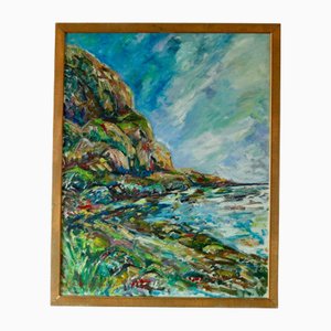 M-B Swömbom-Backman, Vivid Coastline, Mid-20th Century, Oil on Canvas, Framed