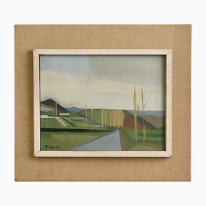 Henri Wacquiez, Modernist Landscape, 1950s, Oil on Canvas, Framed