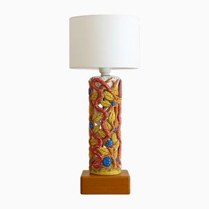 Mid-Century Modern Ceramic Lamp Base with Eden-Inspired Relief Motifs, 1960s