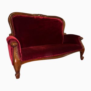 Viktorianischer Loveseat Miniatur in Rotem Samt