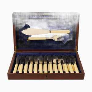 Antique Fish Cutlery Set in Original Case by Finnigans, 1890s
