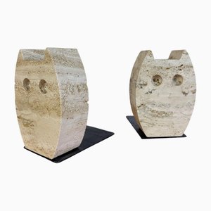 Owl Bookends in Travertine by Enzo Mari for F.lli Mannelli, 1970, Set of 2