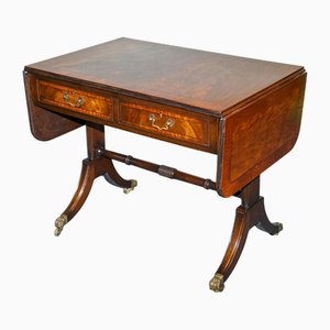 Vintage Hardwood Drop Leaf Side Table with Saber Legs and Brass Paw Feet