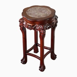 Tavolino antico in legno intagliato e marmo, Cina, fine XIX secolo
