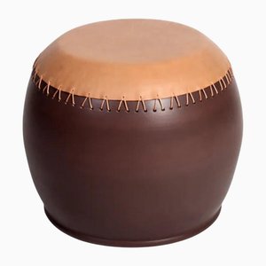 Bombo 1 CStool in Enamelled Stoneware and Leather by Oscar Maschera
