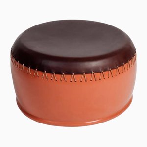 Bombo 3 Coffee Table and Stool in Enamelled Stoneware and Leather by Oscar Maschera