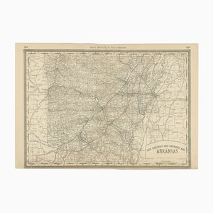 Antique Map of Arkansas State, Railroads and Cities, 1888