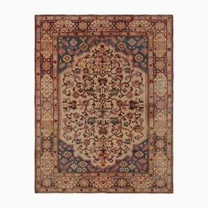 Antiker Beige Teppich mit Haken und Blumenmuster