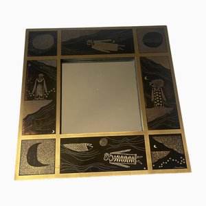 Etched Brass Miror by Jean-Pierre Charpentier, 1980s