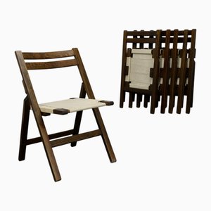 Sedie pieghevoli in legno e tela, anni '70, set di 6