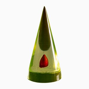 Conical Sculpture in Uranium Crystal with Red Sommerso Insert by Antonio Da Ros, Murano, 1960s