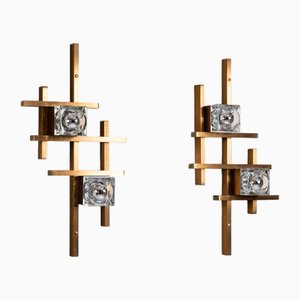 Wall Lamps in Brass and Glass by Gaetano Sciolari, Italy, 1970s, Set of 2