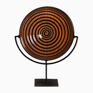 Skulpturaler Teller aus blauem Muranoglas mit optischer Spirale, Italien, 1960er-1970er