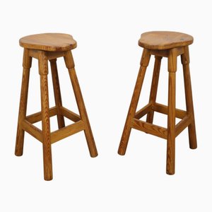Barhocker aus Kiefernholz, 1970er, 2er Set