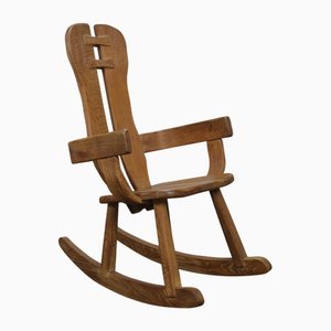 Brutalist Rocking Chair in Oak attributed to De Puydt, 1970s