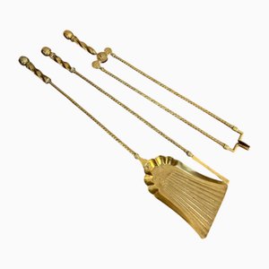 Planchas de fuego eduardianas antiguas de latón, década de 1900. Juego de 3