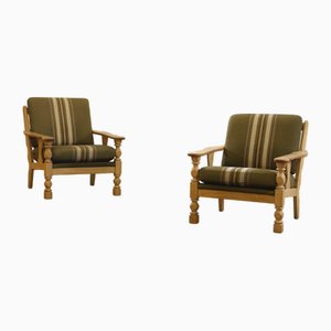 Vintage Danish Light Oak Low Back Lounge Chairs in the style of Henning Kjærnulf, 1960s, Set of 2