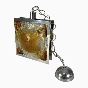 Lampada in vetro di Murano e acciaio nello stile di Toni Zuccheri per Mazzega, anni '60