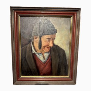 Martin Anzinger, Smiling Man Portrait, 1950s, Oil on Canvas, Framed