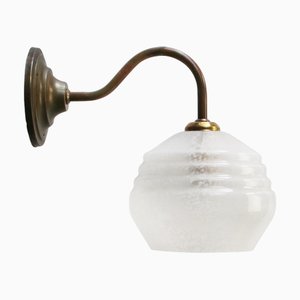 French White Clichy Glass and Brass Wall Lamp
