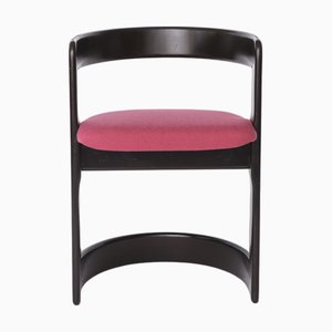 Mid-Century Modern Black Lacquered Wood Dining Chairs with Pink Upholstery, Germany, 1950s, Set of 4