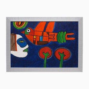 After Corneille, Lunar Vamp and Night Bird, 1980s, Large Oil on Canvas