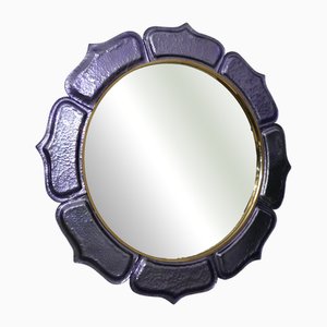 Miroir Mural en Verre de Murano Violet et Laiton, Italie, 2000