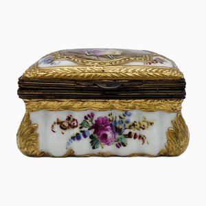 French Rococo Revival Porcelain and Gilt Bronze Mounted Box in the style of Sèvres, Mid-to-Late 19th Century