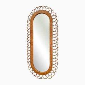 Mid-Century Rattan Wall Mirror in the style of Franco Albini, 1960s