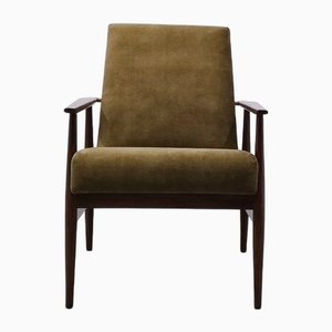 Butaca Mid-Century de terciopelo verde bosque de Henryk Lis, 1967
