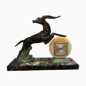 Horloge Art Déco Vintage en Marbre Portoro et Métal, France, 1930s