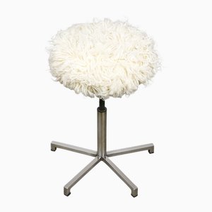 Modernist Bauhaus Swivel Stool in Chrome and Sheepskin, 1950s