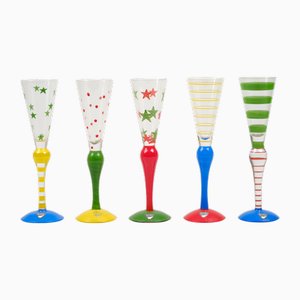 Postmodern Clown Shot Glasses by Anne Nilsson for Orrefors, 1990s, Set of 5