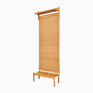 Vintage Wall Coat and Shoe Rack with Rattan, 1960s