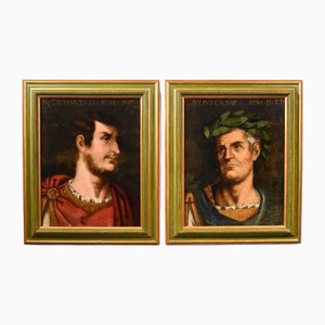 Follower of Tiziano Vecellio, Portraits of Julius Caesar & Octavian, 1700, Huile sur Toiles, Encadré, Set de 2