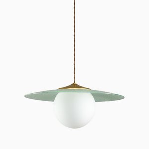 Mid-Century Italian Brass and Opaline Angel Pendant Lamp